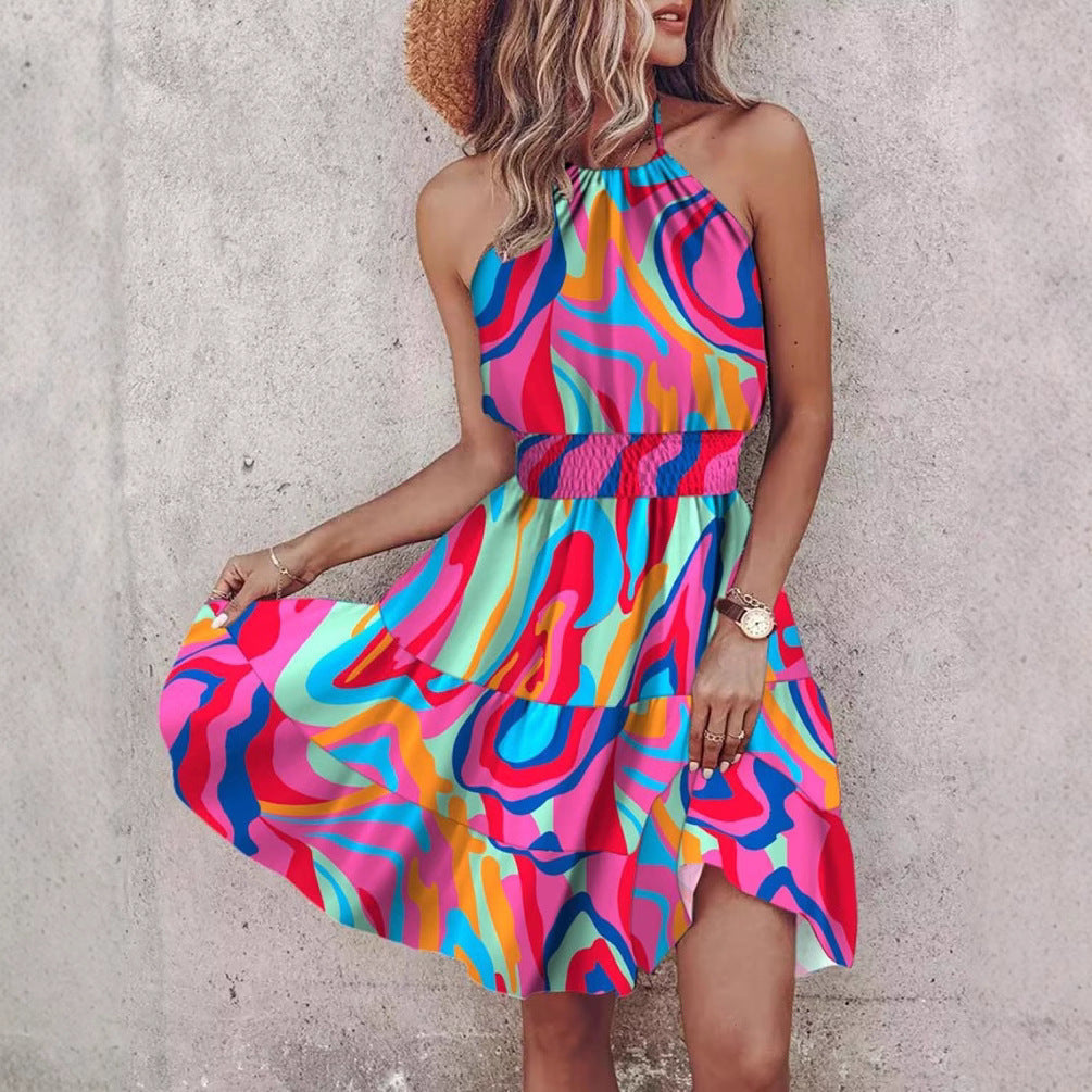 Vestido de mujer falda capas elástico cintura ajustada
