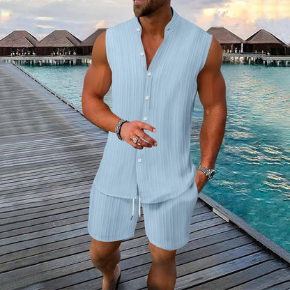 Camiseta sin mangas con botones y pantalón corto hombre