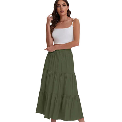 Falda Midi Mujer Cintura Alta con Volantes Elegantes