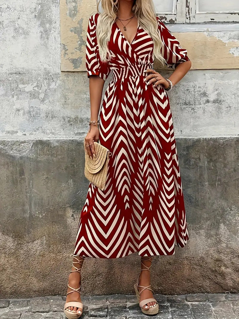Vestido Fiesta Estampado Geométrico Elegante