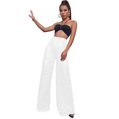 Pantalón de fiesta brillante cintura alta