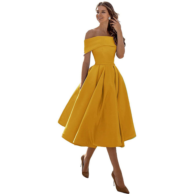 Vestido de Fiesta Satén Sin Tirantes Elegante