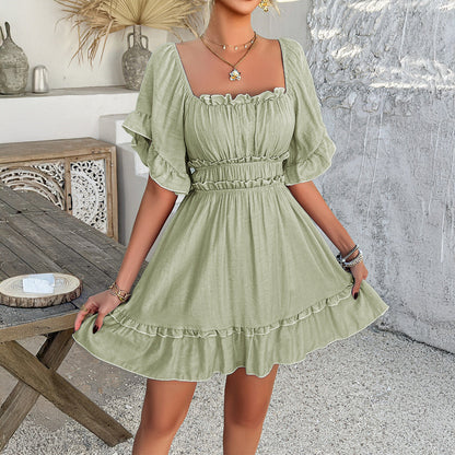 Vestido Corto de Fiesta con Volantes y Mangas Amplias