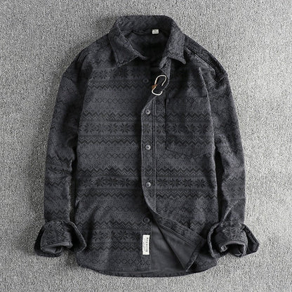 Camisa Hombre Pana Estampado Tribal Manga Larga