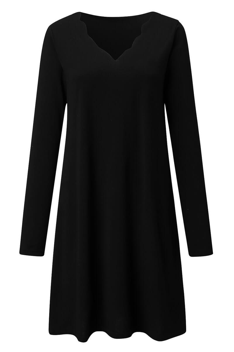 Vestido Mujer Manga Larga Festoneado Elegante - Vestiria