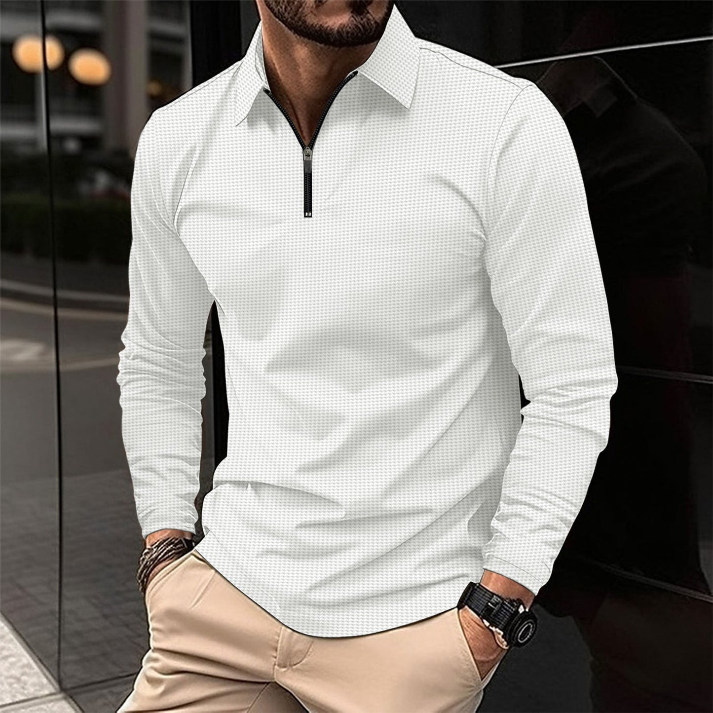 Camisa Hombre Moderna Manga Larga Cremallera