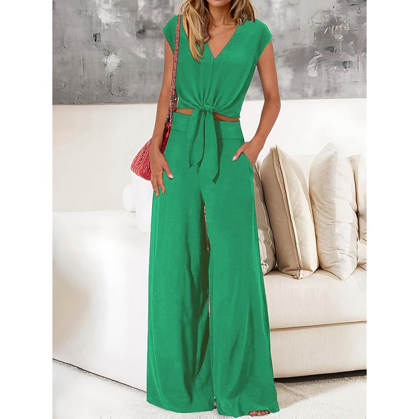 Pantalón y Top Mujer Elegante Cintura Alta