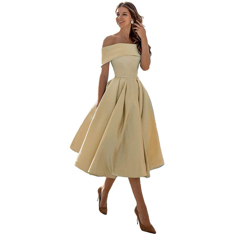 Vestido de Fiesta Satén Sin Tirantes Elegante