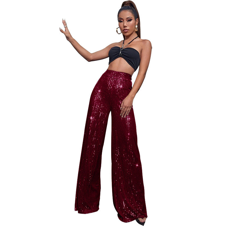 Pantalón de fiesta brillante cintura alta