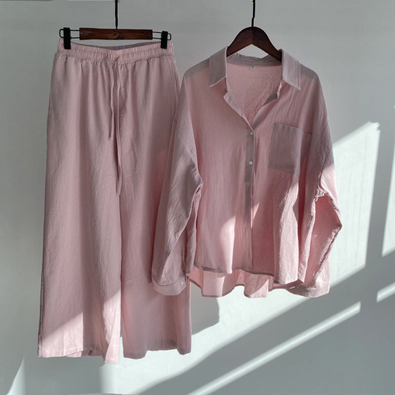 Conjunto Lino Cálido Camisa Pantalón Cintura Alta - Vestiria
