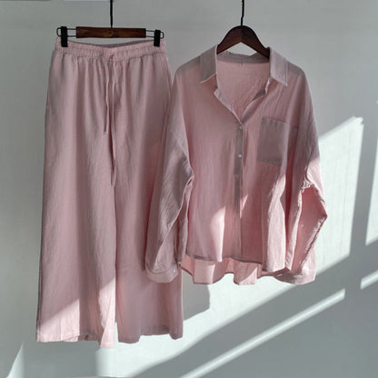 Conjunto Lino Cálido Camisa Pantalón Cintura Alta - Vestiria