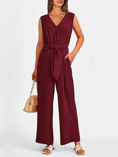Pantalón Ancho Cinturón Elástico Elegante Mujer