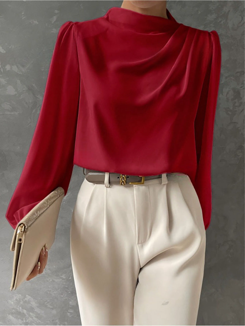 Blusa Mujer Cuello Alto Elegante Manga Larga