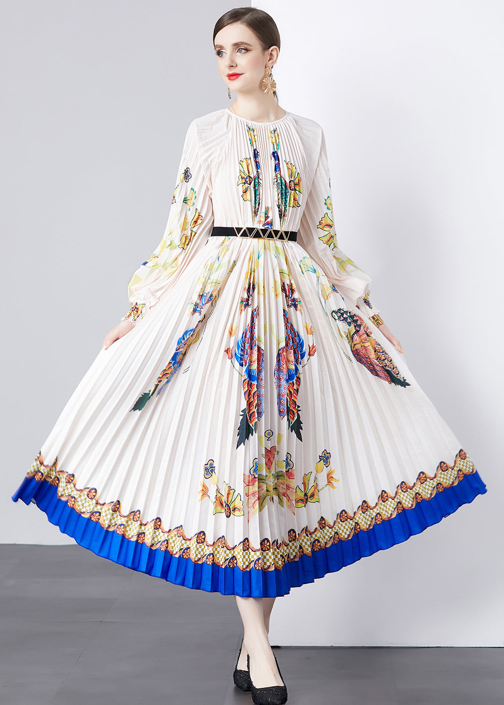 Vestido Boho Estampado Mangas Largas