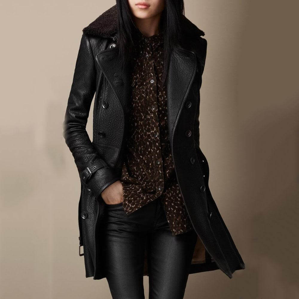 Chaquetón de cuero largo cálido invierno mujer - Vestiria