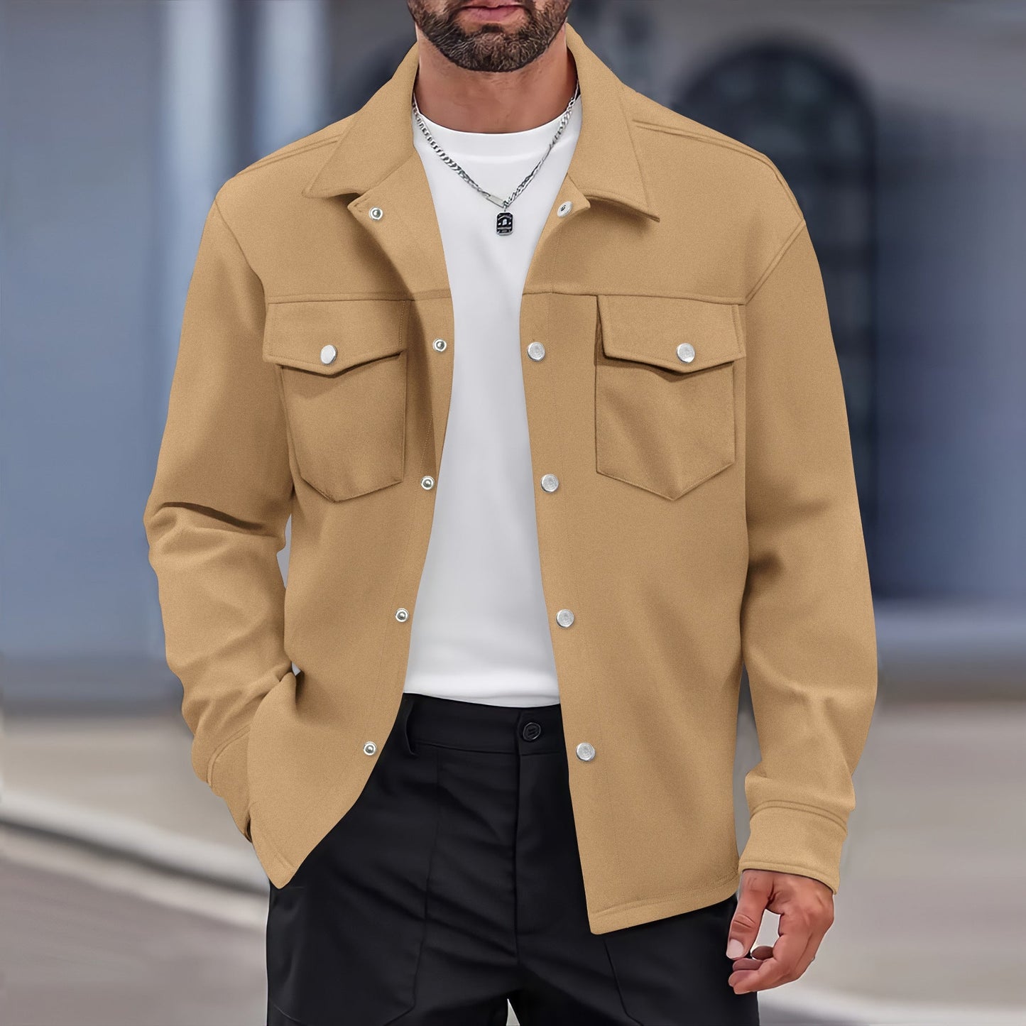 Chaqueta Ligera Botones Bolsillos Pecho