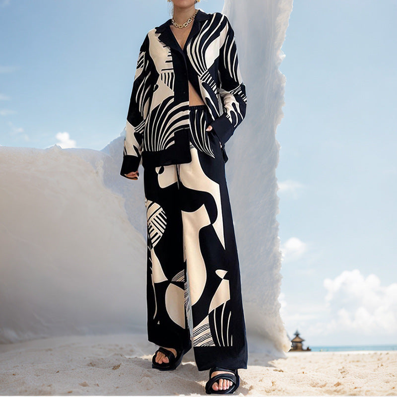 Pantalones y chaqueta de moda estampada elegante - Vestiria