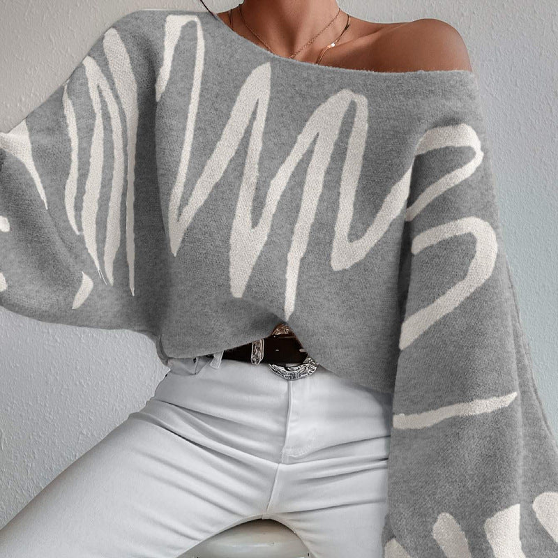 Sudadera Grande de Punto con Estampado y Manga Ancha