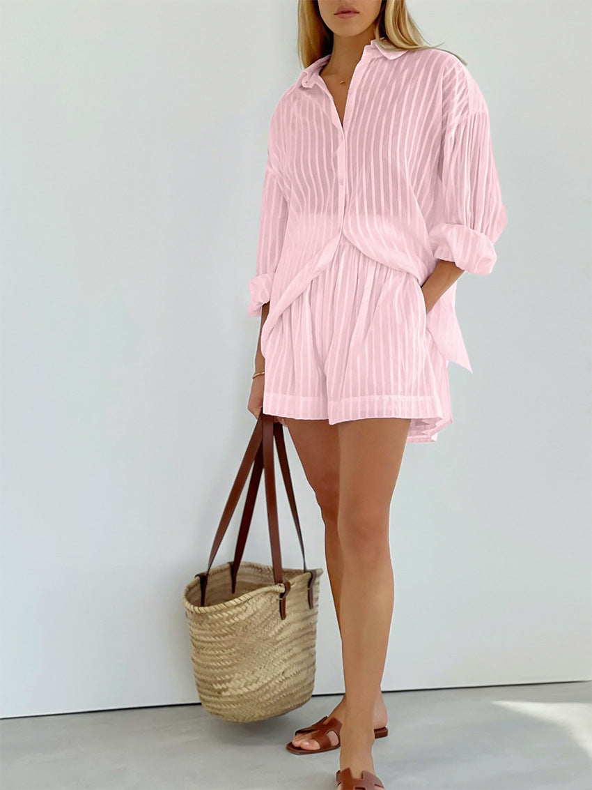 Conjunto de verano a rayas femenino y fresco - Vestiria