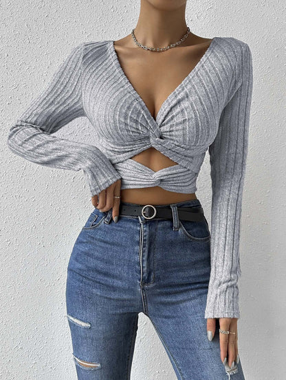 Blusa Mujer Manga Larga Cruzada Escote Profundo