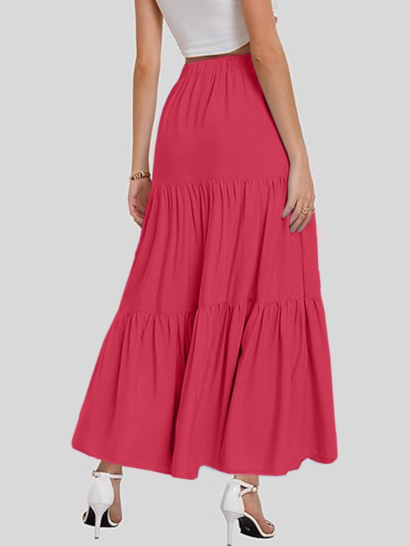Falda Midi Mujer Cintura Alta con Volantes Elegantes