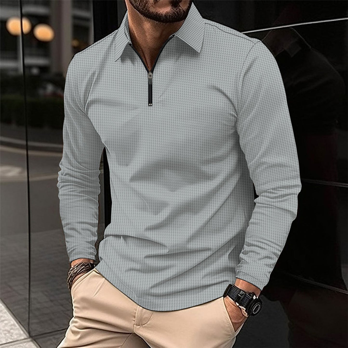 Camisa Hombre Moderna Manga Larga Cremallera