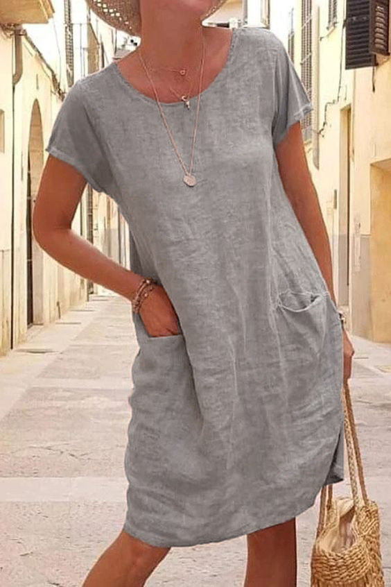 Vestido de Lino Fresco con Bolsas