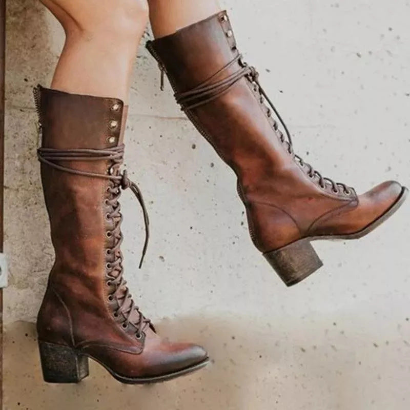 Botas Mujer Estilo Chic Cordones Altas