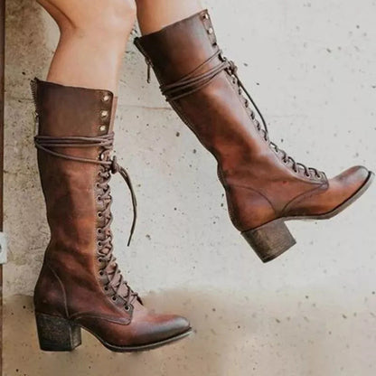 Botas Mujer Estilo Chic Cordones Altas