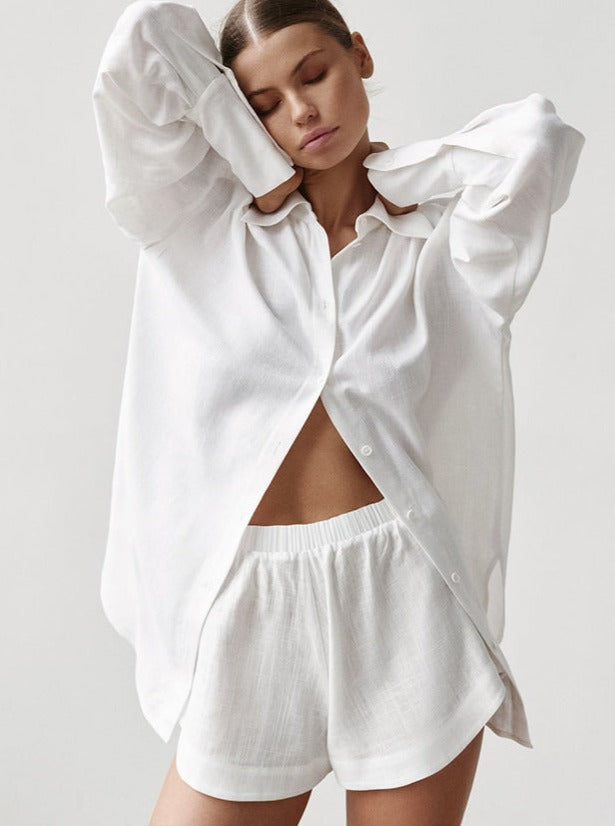 Conjunto blanco de verano manga larga y pantalón corto - Vestiria