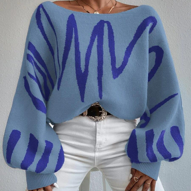 Sudadera Grande de Punto con Estampado y Manga Ancha