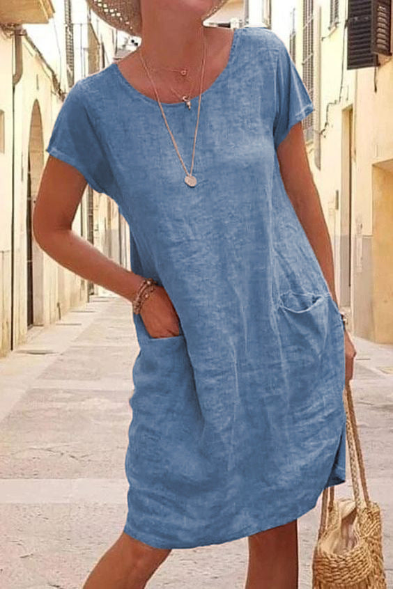 Vestido de Lino Fresco con Bolsas - Vestiria