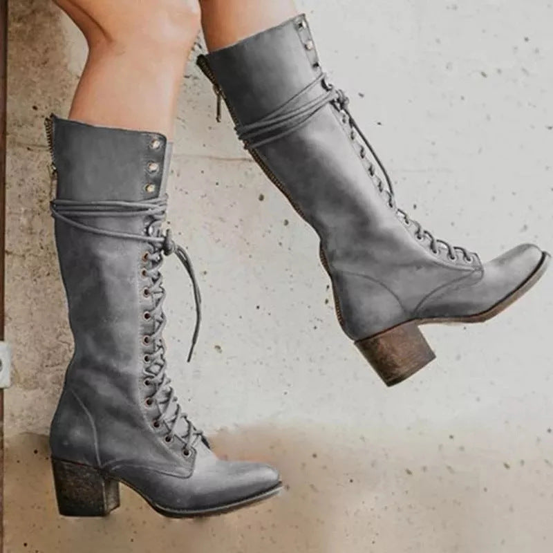 Botas Mujer Estilo Chic Cordones Altas