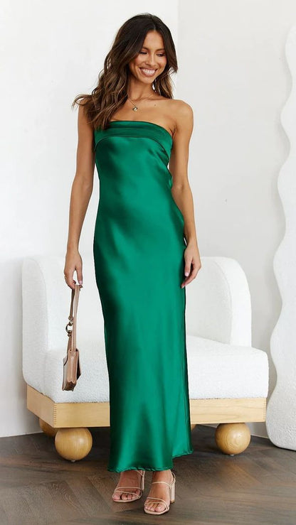 Vestido de Noche Satín Elegante con Escote Clásico
