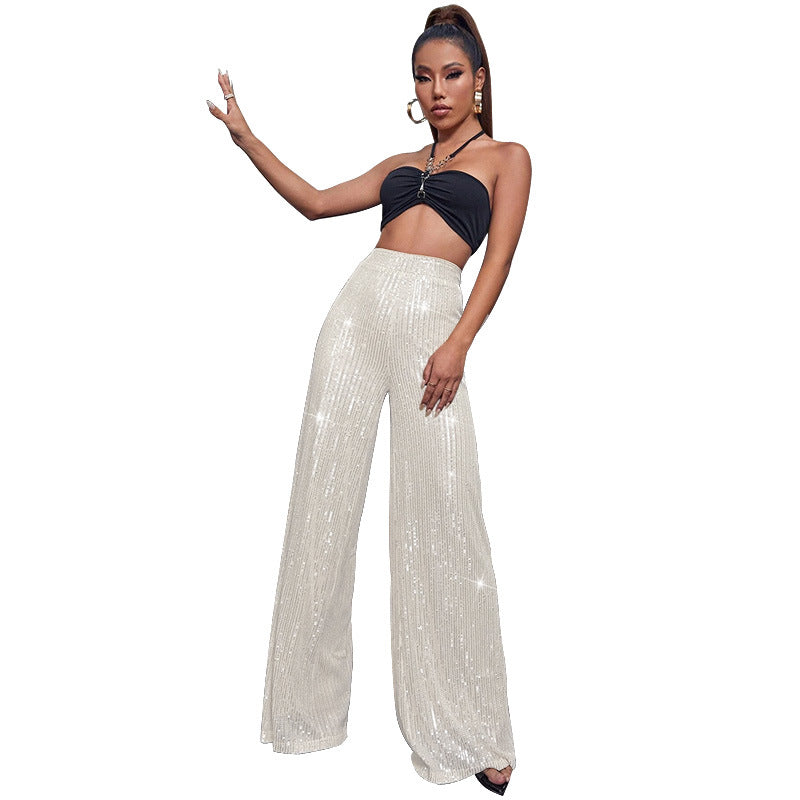 Pantalón de fiesta brillante cintura alta