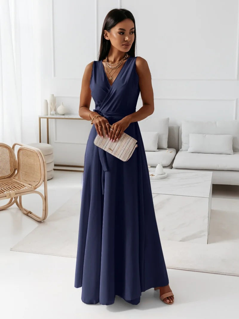 Vestido Mujer Largo Sencillo Cuello en V
