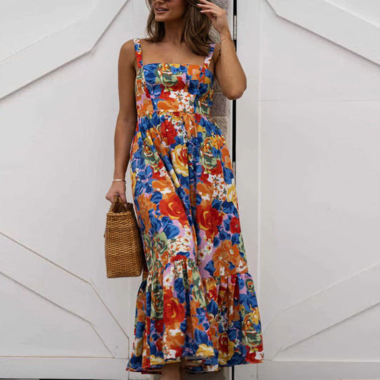 Vestido Floral Elegante Cuello Cuadrado - Vestiria