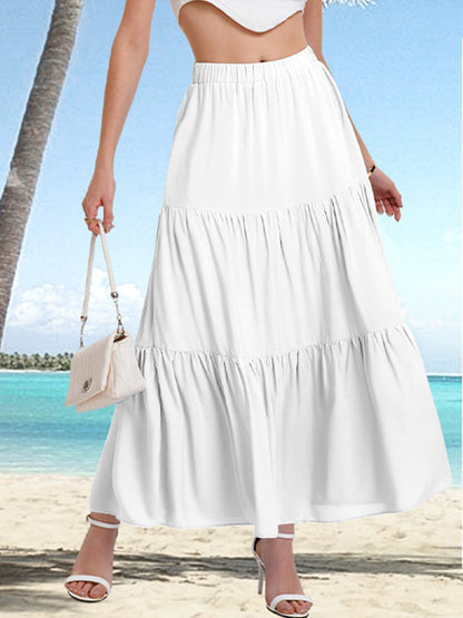 Falda Midi Mujer Cintura Alta con Volantes Elegantes