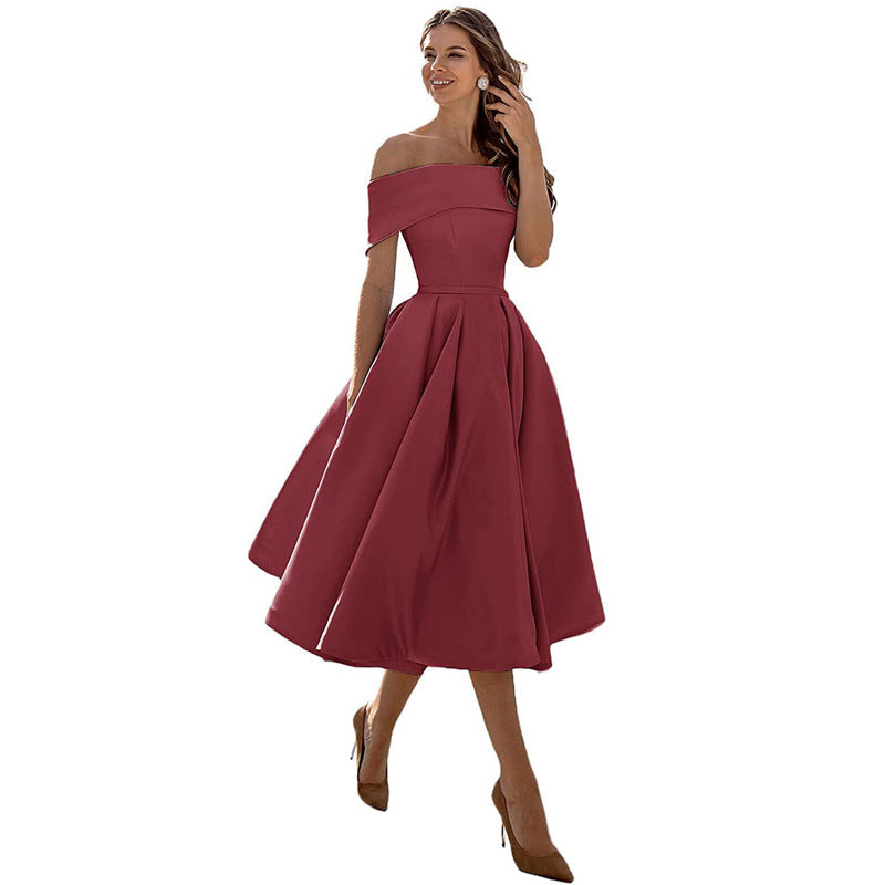 Vestido de Fiesta Satén Sin Tirantes Elegante