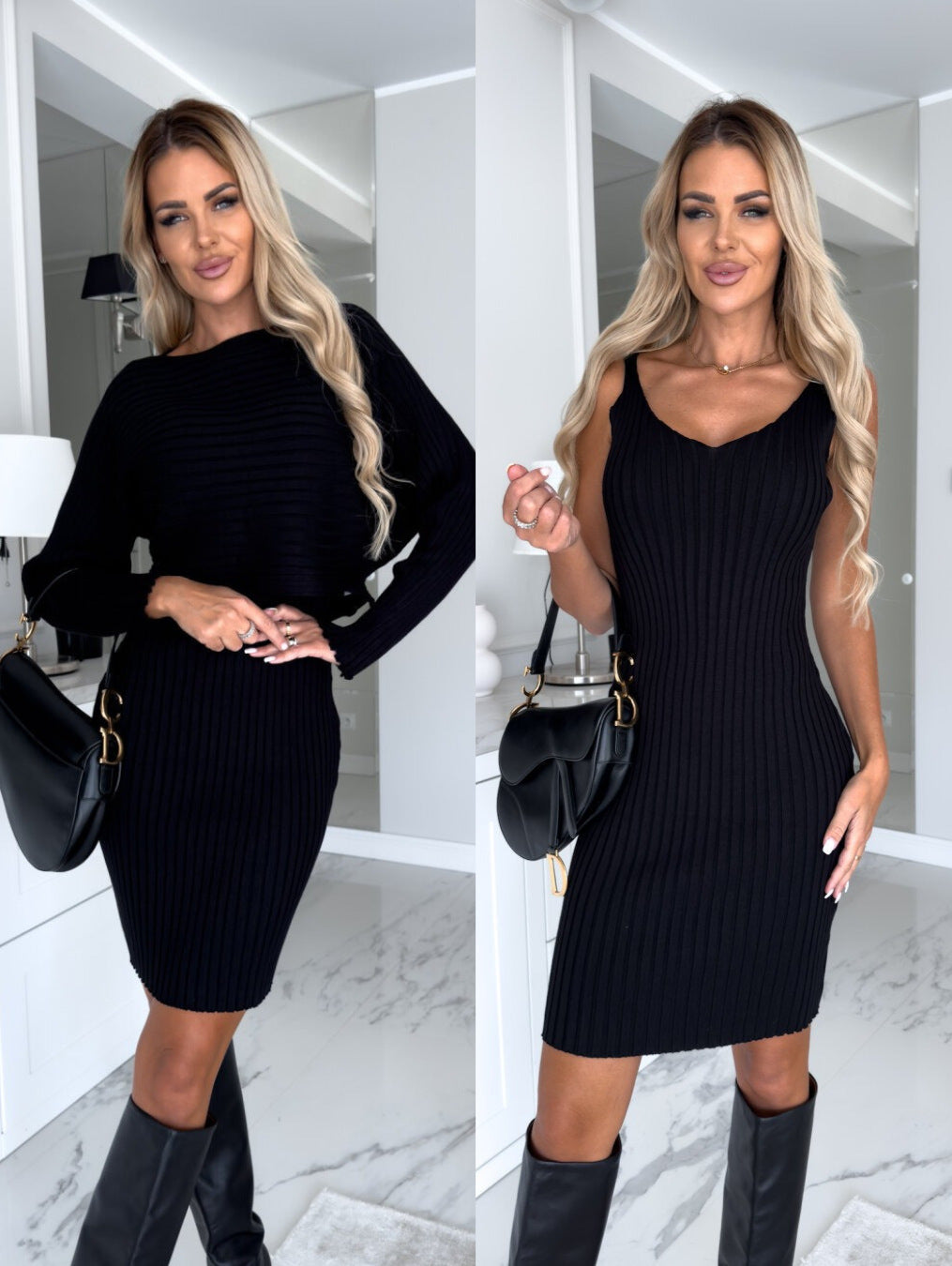 Vestido Midi de Punto con Top Corto Manga Larga