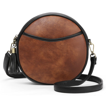 Bolso Mujer Cuero Genuino Estilo Clásico Redondo