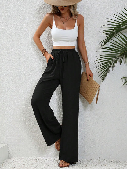 Pantalones Algodón anchos con cintura alta