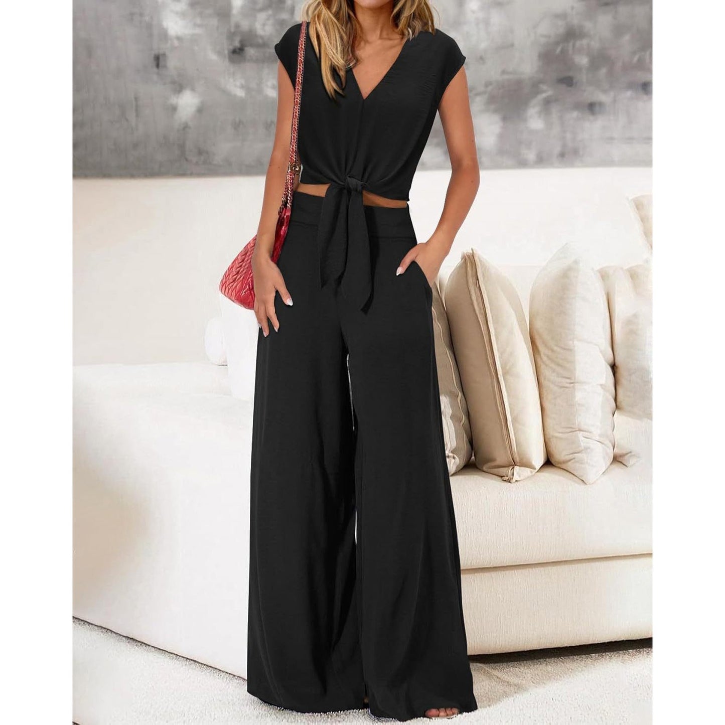 Pantalón y Top Mujer Elegante Cintura Alta