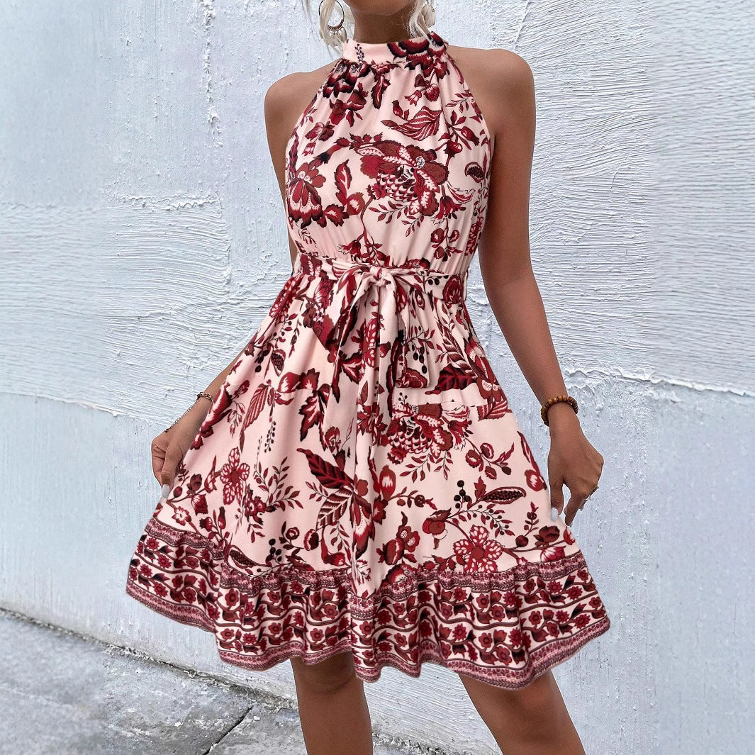 Vestido Mujer Sin Mangas Cinturón Ajustable