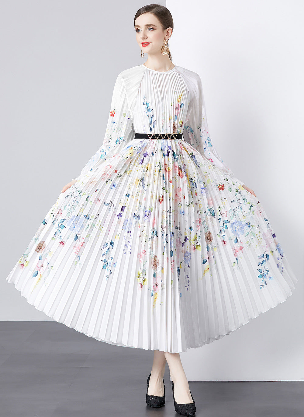 Vestido Boho Estampado Mangas Largas
