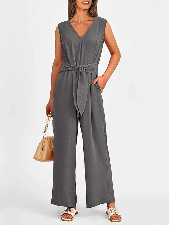 Pantalón Ancho Cinturón Elástico Elegante Mujer