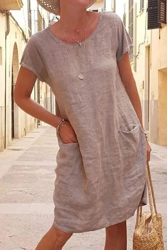 Vestido de Lino Fresco con Bolsas