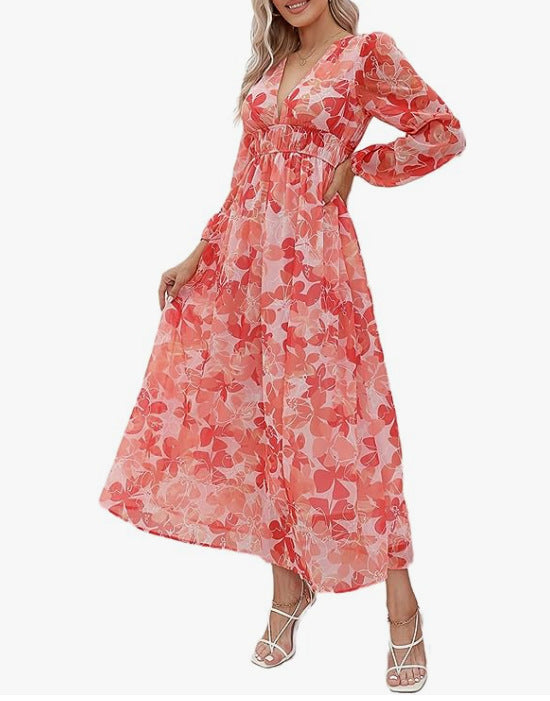 Vestido Midi FlorAL Elegante Con Escote Cruzado