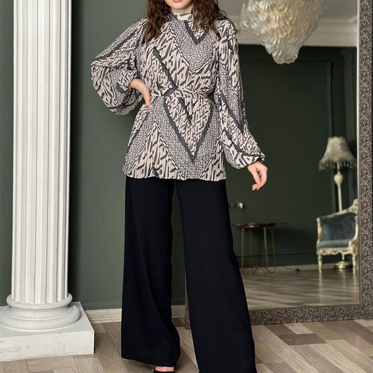 Conjunto Mujer Elegante Blusa Volante Pantalón Amplio - Vestiria