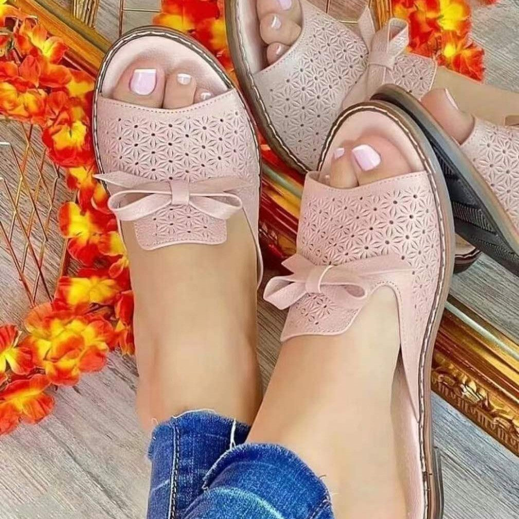 Pantuflas Mujer Perforadas con Lazo Elegantes